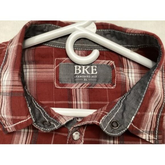 BKE Mens Pearl Snap Button Up XL Long Sleeve Shirt Button Down Plaid Men's Red - Picture 2 of 4